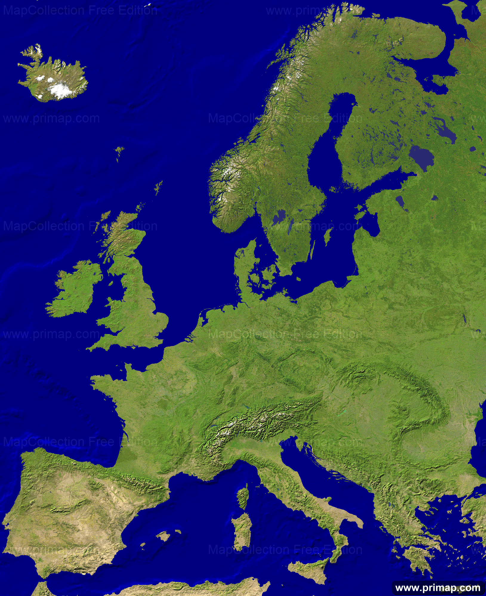 Satellite Map Of Europe primap Continental maps